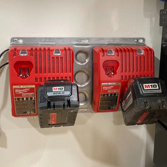 Double Charger Wall Mount Plate Milwaukee DeWalt Ridged For Van Truck Shop Contractor