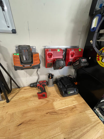 Double Charger Wall Mount Plate Milwaukee DeWalt Ridged For Van Truck Shop Contractor